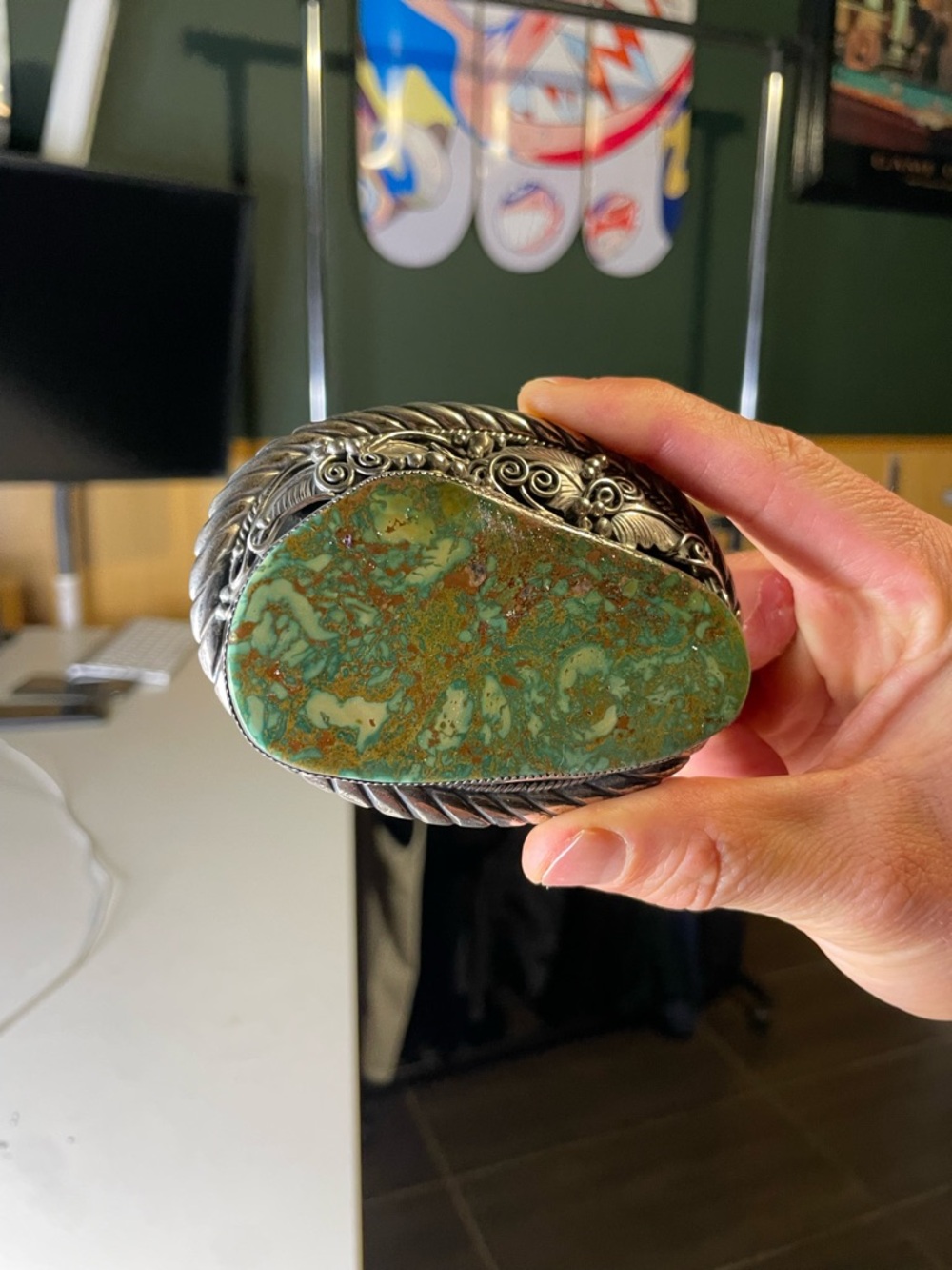 Navajo CARICO LAKE Turquoise Sterling Silver Belt Buckle Vintage - Picture 2 of 10